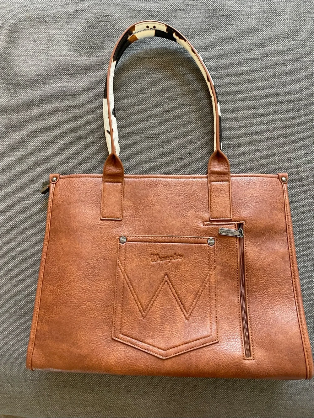 Wrangler Brown and White Cowhide-Accent Tote